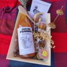 Panier primeur  Panier cadeau (1L jus, 3 fioles confitures, etc)  